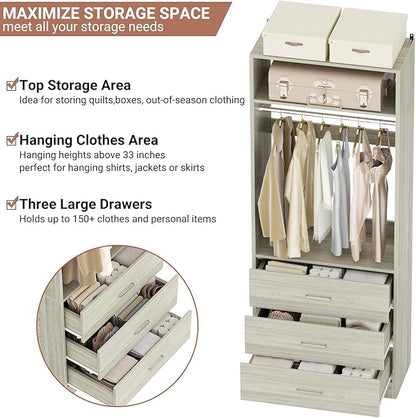 Closet System Set of 4, 8FT Closet Systems with 12 Wood Drawers, 96" Closet Organizer System with 4 Hanging Rods & 4 Shelves,Heavy Duty 96 Inch Walk-in Closet,White Oak (96"L x 15" W x 80" H)