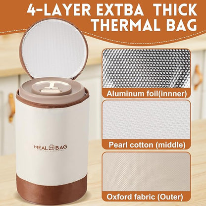 Dandat 3 Pcs Portable Insulated Lunch Container Set for Adult, Stackable Stainless Steel Bento Box for Hot Food with Insulated Lunch Bag Unisex 3 Separate Thermal Food Container(Khaki)
