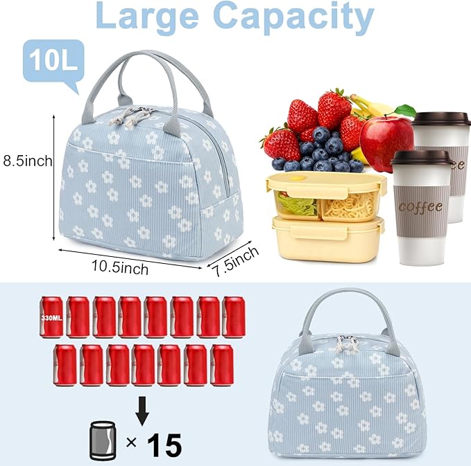 Bluboon Lunch Bag for Women Men Cute Corduroy Lunch Tote Bags Reusable Insulated Lunch Box Large Capacity Reusable Insulated Cooler for Work Picnic or Travel