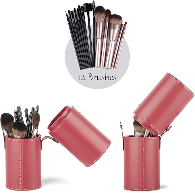 Narwey Makeup Brush Holder Travel Brushes Case Bag Cup Storage Dustproof for Women (Red)