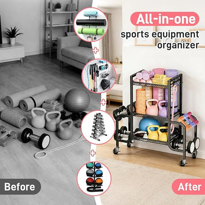 Weight Rack for Home Gym Storage, Sports Equipment Organizer, Workout Exercise Equipment Storage, Dumbbell Kettlebell Rack Organization for Home Gym, Garage Sports Equipment Organizer