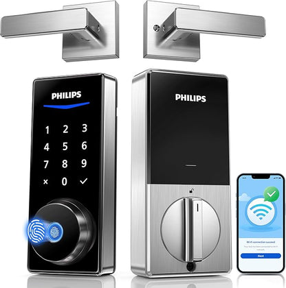 Philips Built-in WiFi Smart Lock with Handle, Nickel
