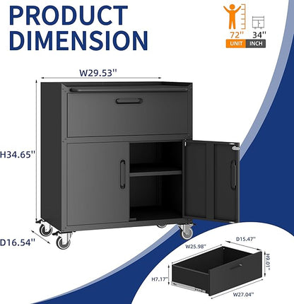 Metal Tool Cabinet,Garage Storage Cabinet System,Wall Cabinet & Locking Rolling Tool Cabinet with Doors and Adjustable Shelves,Steel Tool Cabinets for Home (2 Pcs-StyleF, Black)