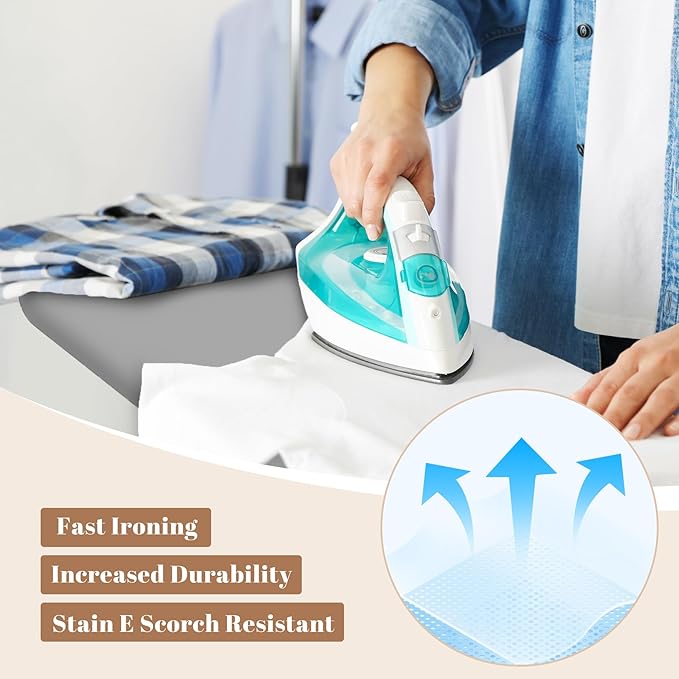 Ironing Board, Compact and Space Saver,Size 13 x 43, Metal Construction Ironing Boards with Extra Thick Heavy Duty Padded, Stable Structure,Skid Feet, Premium Iron Board (Grey)