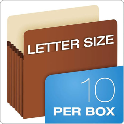 Pendaflex Expanding File Pockets,Letter Size,File Organizer for School,Home or Office,5.25" Expansion,Reinforced with Dupont™ Tyvek® Material,Letter Size,Redrope,10 Per Box (1534G-OX),(Pack of 5)
