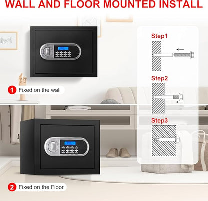 1.3 Cuft Small Home Safes Water and Fireproof, Anti-theft Safes for Home Use Fire and Water Proof with Combination Lock, Smart Alert System and Removable Shelf, Digital Document Safe for Jewelry Money