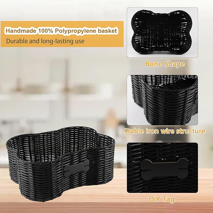 Pet Dog Toy Basket,Dog Bone Shape,Wicker Storage Bin for Dog Cat Toys with DIY Tag,Dog Toy Organizer Holder Boxes for Living Room,Handmade Poly Wicker Basket