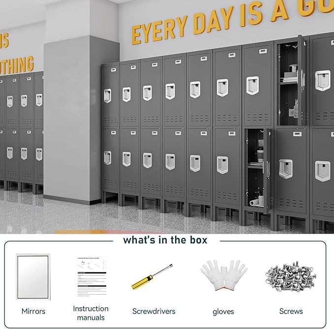 Metal Lockers - 66" Height Steel Lockers for Employees with 2 Door Storage Locker with Card Slot for Employees Gym School Home Office Garage - Assembly Required