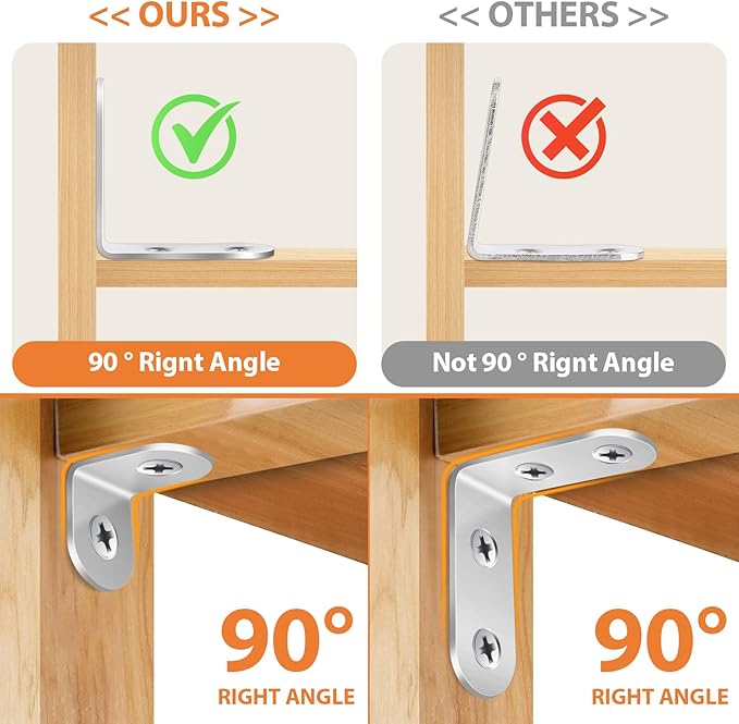 32 PCS L Bracket, Heavy Duty L Brackets for Wood Shelves, with 100* Screws, 90 Degree Stainless Steel Corner Angle Bracket Metal Shelf Brackets Corner Cabinet, 16*(1.6x1.6in), 16*(0.8x0.8in)