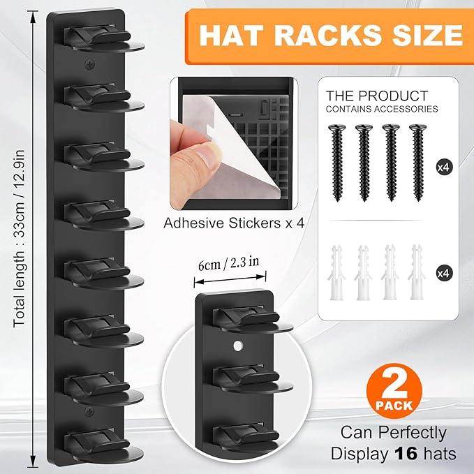 4 Pack Hat Organizer for Baseball Caps, Hat Rack for Wall, Strong Adhesive & Screw-in Cap Holder hat hangers for Closet Door & Bedroom