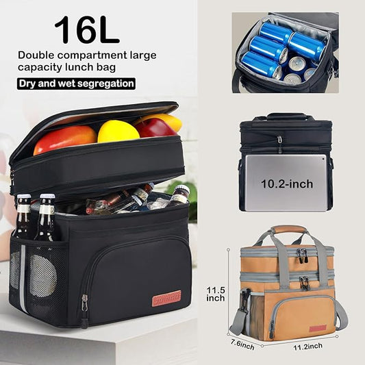 Tactical Lunch Box for Men & Women – Expandable 16L Double Deck Insulated Cooler Bag for Work, Construction & 12-Hour Shifts – Heavy Duty Leakproof Large Meal Prep Tote with Shoulder Strap