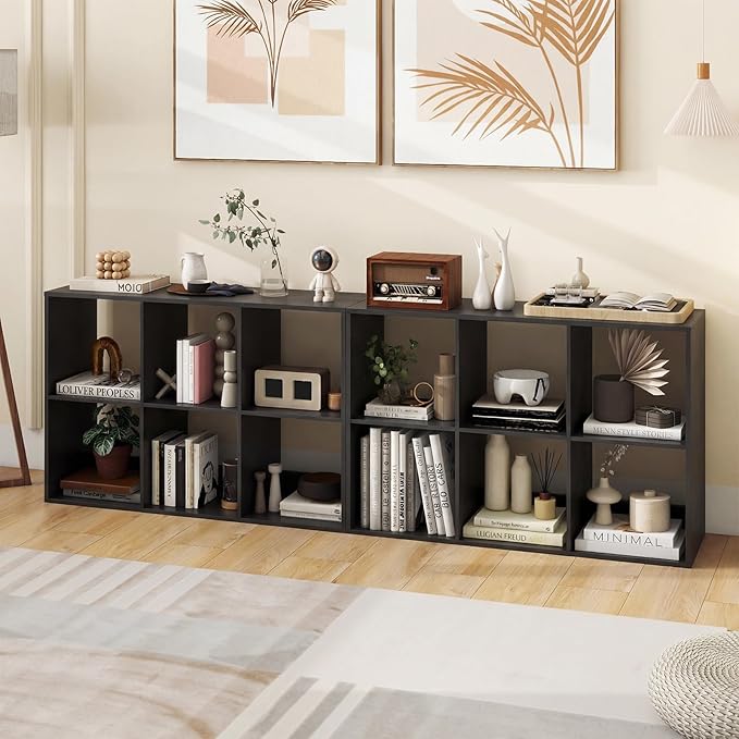 Giantex 6-Cube Bookcase, Cubby Bookshelf w/Back Guardrail & Anti-Tipping Kits, 9-Tier Freestanding Storage Organizer with Shelves, Open Back Display Rack for Living Room, Bedroom, Study