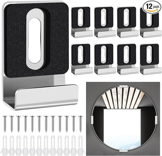 12 Pcs Metal Mirror Holder Clips for Wall Mounting Heavy Duty Frameless Mirror Hangers Hooks Hardware Mounting Clip for Wall Tile Billboard Display(Silver,1/2 Inch)