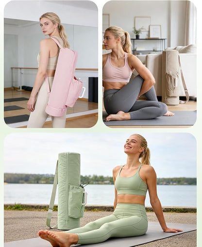 sportsnew Puffy Yoga Mat Bag Yoga Gym Bags for Women Men, Full-Zip Pilates Bag with Wet Pocket & Side Zip Drawstring Pocket Fits Tumblers with Handle, Yoga Mat Storage for Carrier Quick Access