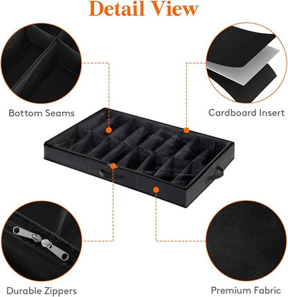 Lifewit Under Bed Shoe Storage Organizer 4 Pack(2x16 Pairs+2x4 Pairs), 4.3" Tall Fabric Shoes Container Box, Foldable Closet Shoe Bag with 2 Reinforced Handles and Clear Cover, Black