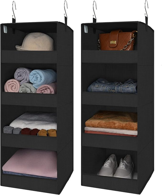 GRANNY SAYS 4-Shelf Hanging Organizer, Closet Hanging Shelves, Closet Hanging Storage Organizers, Organization for Bedroom, Living Room, Baby Nursery, Camper Accessories, Black, 2-Pack