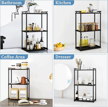 3 Tier Bathroom Organizer Countertop, Stainless Steel Perfume Tray and Vanity Countertop Shelf, Makeup Skin Care Bathroom Organizers and Storage for Dresser, Kitchen (Matte Black)