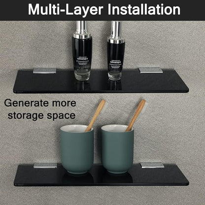 SAYAYO Floating Glass Shelves for Bathroom, Tempered Glass Shelf for Wall 15 x 5 Inch 1 Pcs, Black