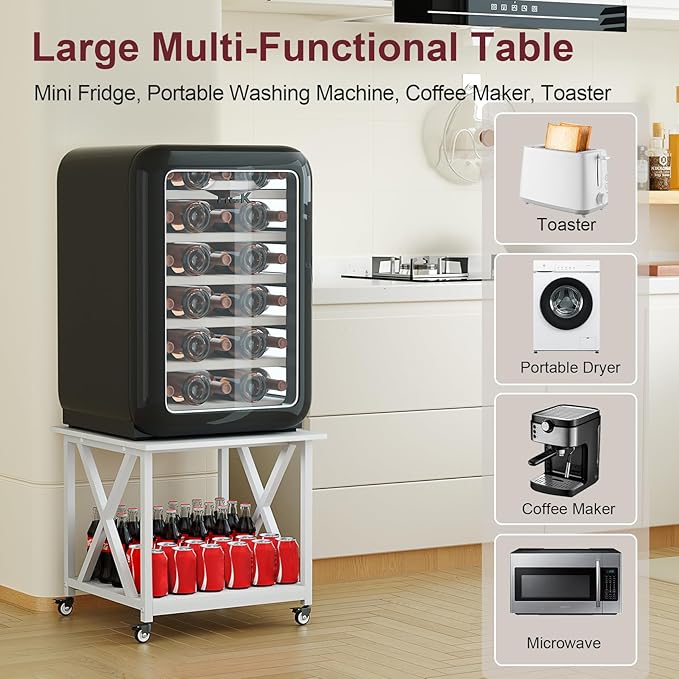 2 Tier White Printer Stand, 23.6 x 23.6 Inches Large Printer Table with Storage Shelf, Rolling Printer Cart with Wheels, Mobile Table for Home Office (White)