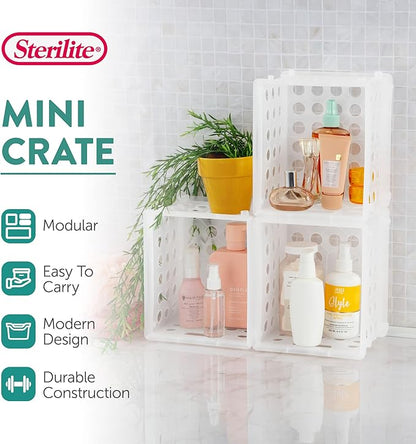 Sterilite Mini Crate, Stackable Plastic Storage Bin with Handles, Organize Home, Garage, Office, School, Dorm Room, Clear, 24-Pack
