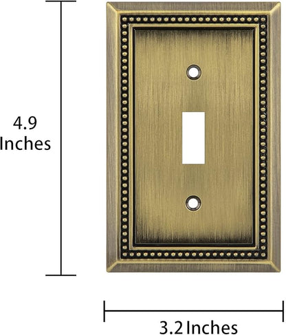 Henne Bery Sunken Pearls Heavy Duty Decorative Wall Plate Switch Plate Outlet Cover (Single Toggle, 3 Pack, Antique Brass)