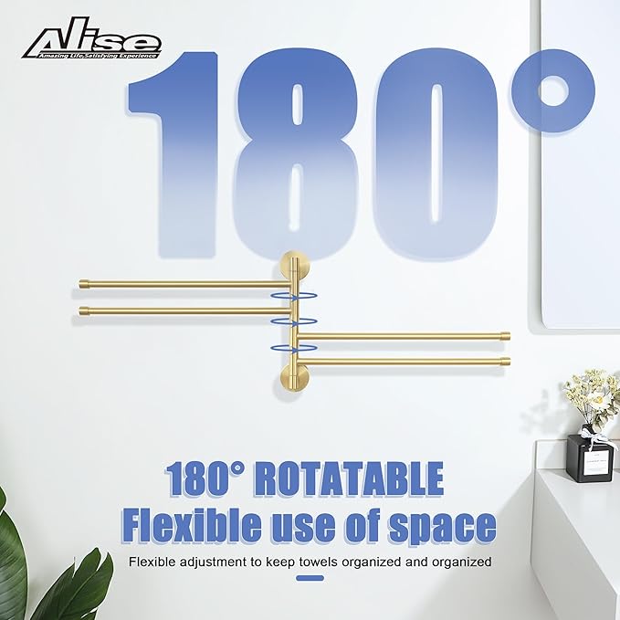 Alise Swing Out Towel Rack,Folding Hand Towel Bar 4 Bars Arm Towel Holder Towel Hanger for Bathroom Wall Mount,Space Saving Towel Rail,SUS304 Stainless Steel Brushed Gold