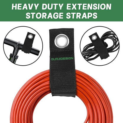 4-Piece Garage Hooks Wall Mount Storage Hanger with 4 Extension Cord Holder Organizer, Heavy-Duty Steel, 7.5 inch Ladder Hooks for Garage Wall