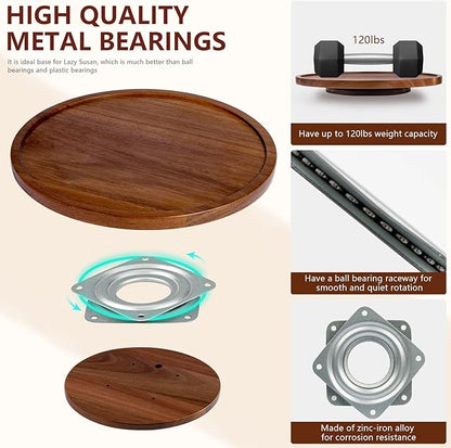 Lazy Susan Organizer for Table, 12 Inch Wooden Lazy Susan Turntable for Cabinet, Acacia Wood Turntable Kitchen Spice Rack (2 Pack)