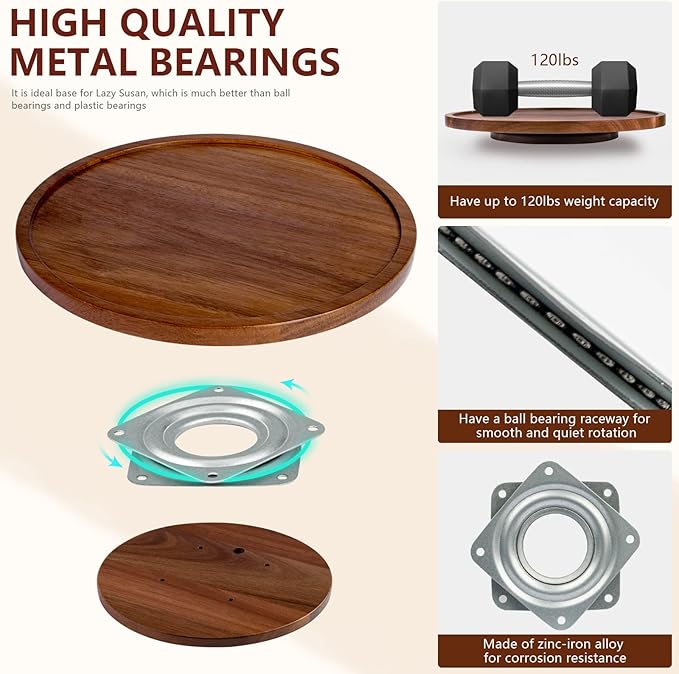 Lazy Susan Organizer for Table, 12 Inch Wooden Lazy Susan Turntable for Cabinet, Acacia Wood Turntable Kitchen Spice Rack (1 Pack)