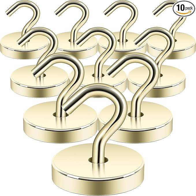 Neosmuk Magnetic Hooks, Cruise Ship Essentials, 120lb+ Heavy Duty Magnetic Hooks for Cruise Cabins, Refrigerator, Grill, Hanging, and Travel | Extra Strong Must-Haves Magnet Hook,Gold,Pack of 10