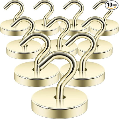 Neosmuk Magnetic Hooks, Cruise Ship Essentials, 120lb+ Heavy Duty Magnetic Hooks for Cruise Cabins, Refrigerator, Grill, Hanging, and Travel | Extra Strong Must-Haves Magnet Hook,Gold,Pack of 10