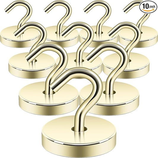 Neosmuk Magnetic Hooks, Cruise Ship Essentials, 120lb+ Heavy Duty Magnetic Hooks for Cruise Cabins, Refrigerator, Grill, Hanging, and Travel | Extra Strong Must-Haves Magnet Hook,Gold,Pack of 10
