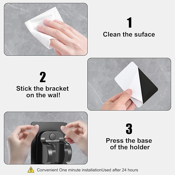 Strong Adhesive Adjustable Shower Head Holder- Wall Mounted Heavy Duty Shower Head Shelf Bracket, Plastic Bracket Stick on Wall, Mount ABS- Shower Head Holder for Handheld Shower Heads (MateBlack-1)