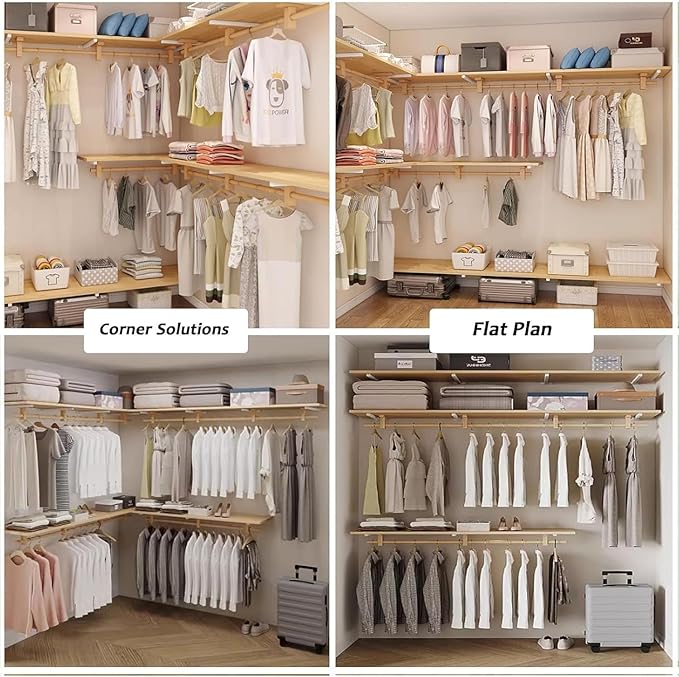 Mounted Closet Systems with Shelves, Closet Organizer System with Hanging Rods, Wall Mount Bedroom Wardrobe Walk-in Closet, Solid Wood Garment Rack (150cm/59in)
