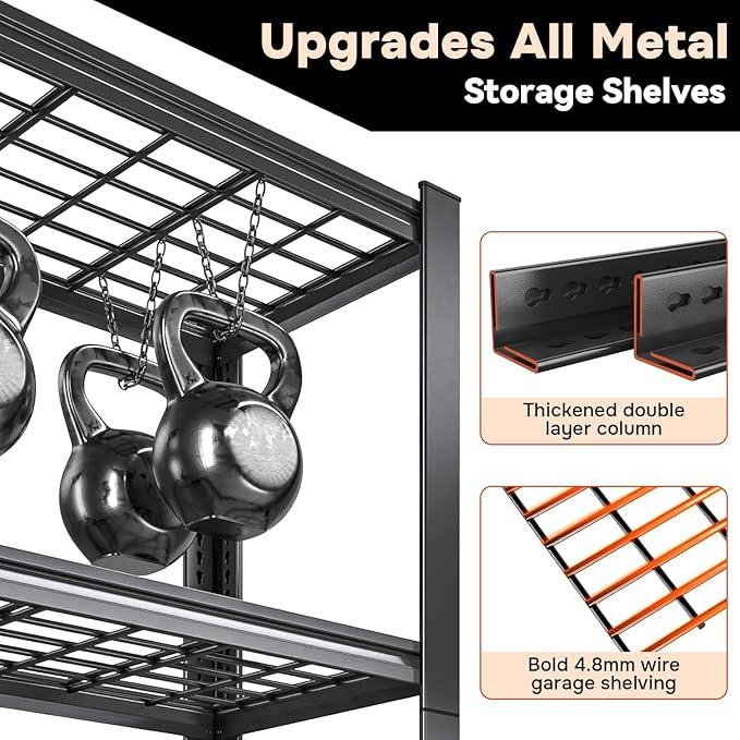 47" W x 24" D Wire Shelving Unit, 5 Tier Heavy Duty Garage Storage Shelves, 2500LBS Capacity, Adjustable Commercial Metal Utility Rack for Garage, Restaurant, 47" W x 24" D x 71.2" H