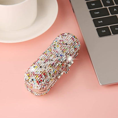 AsAlways Shiny Rhinestone Crystal Portable Lipstick Case with Mirror Portable Bling Diamonds Makeup Cosmetic Storage Holder for Travel Ladies Fashion