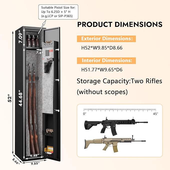 KAER 2-3 Gun Safe with Digital Keypad, Rifle Safe for Home, Secure Gun Cabinets for Rifles and Shotguns with Removable Shelf, Heavy-Duty Alloy Steel Security Safe for Bedroom Closet or Garage