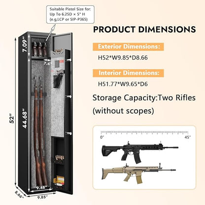 KAER 2-3 Gun Safe with Digital Keypad, Rifle Safe for Home, Secure Gun Cabinets for Rifles and Shotguns with Removable Shelf, Heavy-Duty Alloy Steel Security Safe for Bedroom Closet or Garage
