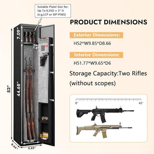 KAER 2-3 Gun Safe with Digital Keypad, Rifle Safe for Home, Secure Gun Cabinets for Rifles and Shotguns with Removable Shelf, Heavy-Duty Alloy Steel Security Safe for Bedroom Closet or Garage