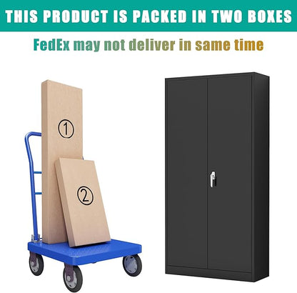 Black Metal Storage Cabinet with Door, Locking Steel Cabinet with 4 Adjuestable Shelves, Tall Lockable Garage Tool Storage Cabinet for Home, Office, Pantry, Assembly Required