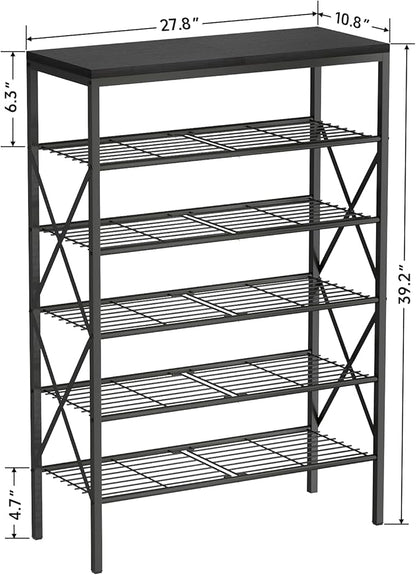6 Tiers Shoe Rack, Large Capacity Shoe Rack Holds 32 Pairs of Shoes, Durable and Stable, Adjustable Metal Shelf Stackable Shoe Shelf for Entryway, Hallway, Living Room, Closet