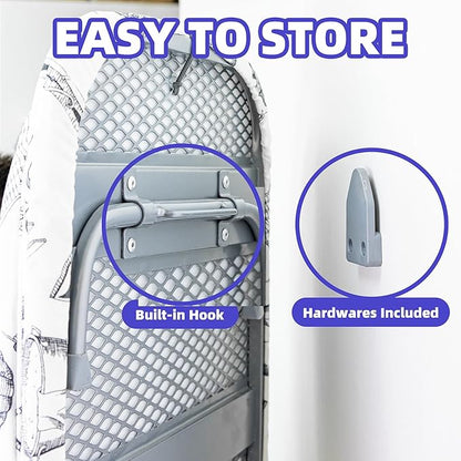 Foldable Ironing Board,13"x35" Folding Tabletop Small Ironing Board with Iron Holder and Wall Mount Space-Saving, White