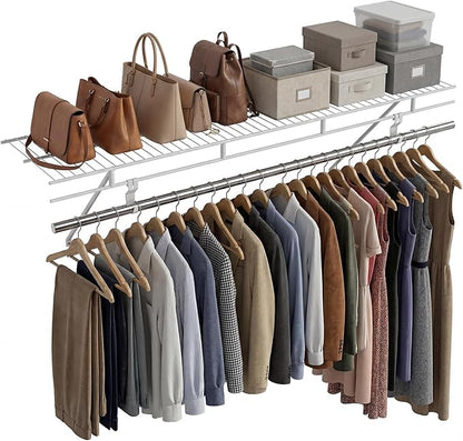 COSTWAY Closet Shelves Wall Mounted, Closet Shelf with Hanging Rod, Ventilated Metal Wire Shelving Kit, Wire Wall Shelf for Laundry Room, Bedroom, Home, Mounting Accessories Included (4 ft x 12 in)
