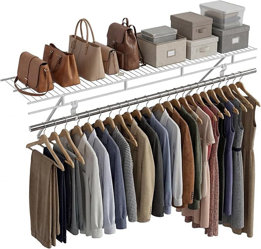 COSTWAY Closet Shelves Wall Mounted, Closet Shelf with Hanging Rod, Ventilated Metal Wire Shelving Kit, Wire Wall Shelf for Laundry Room, Bedroom, Home, Mounting Accessories Included (4 ft x 12 in)