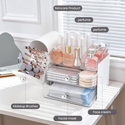 Makeup Organizer,Vanity Organizer with Makeup Brush Holder,Large Skincare Organizers and Bathroom Countertop Organizer,Storage Lipstick,Perfume,Nail Polish,Beauty,Gifts for Women