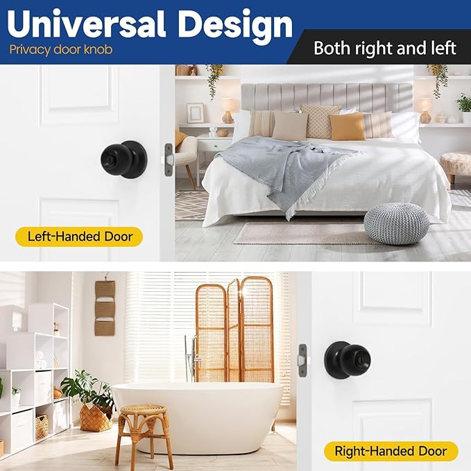 Privacy Door Knob Keyless Door Knobs Interior with Lock Bathroom Door Knob with Lock Matte Black Doorknob 2 Pack