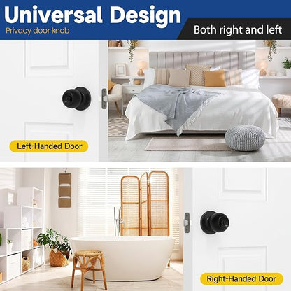 Privacy Door Knob Keyless Door Knobs Interior with Lock Bathroom Door Knob with Lock Matte Black Doorknob 2 Pack