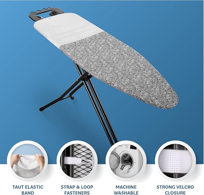 Bartnelli Ironing Board Cover and Pad, Made in Europe with New Patent Technology | 54x15 Iron Board Replacement Cover Featuring Park & Turbo Zone, Scorch Resistant 100% Cotton Thick Layered Top