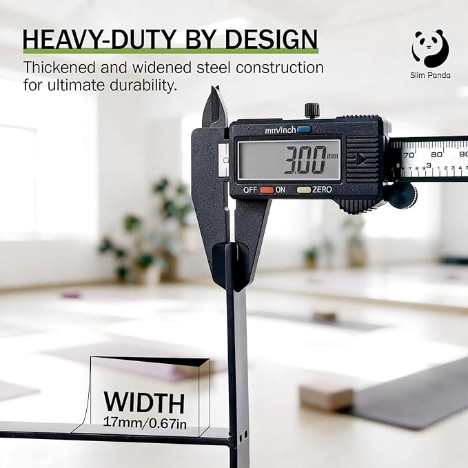 Slim Panda Yoga Mat Holder Wall Mount With Mesh Bag,Yoga Accessories Storage Rack,Home Gym Organizer with Metal Floating Shelf & 5 Hooks for Hanging Yoga Mats, Foam Roller, Resistance Bands