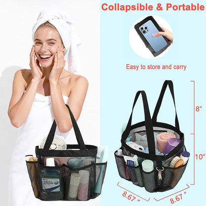 Mesh Shower Caddy Portable for College Dorm Room Essentials, 8-Pocket Large Shower Basket Tote Bag with 2 Handles for Toiletry, Bathroom, Beach, Camp, Gym